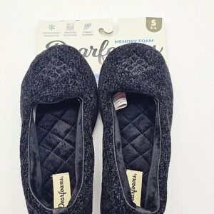 Dearfoams Slippers Women Size S 5-6 Black New Memory Foam Indoor Outdoor